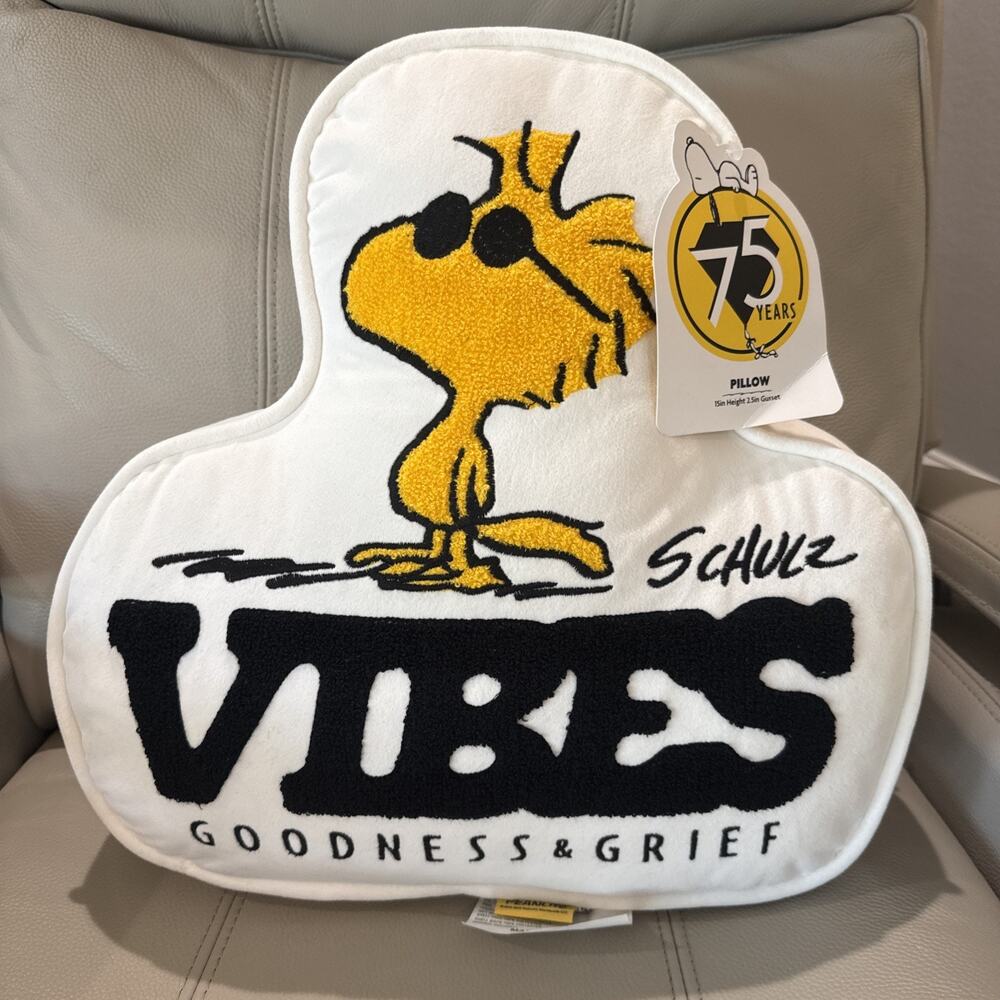 Peanuts 75 Years WOODSTOCK in Sunglasses “VIBES” 15” Pillow Goodness & Grief NEW
